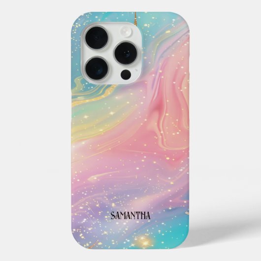 Farbenfrohe glitzerfarbene Marmortextur Monogramm Case-Mate iPhone Hülle (Rückseite)