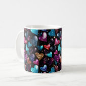 Farbenfrohe glitzernde Herzmuster Kaffeetasse (Vorderseite Links)
