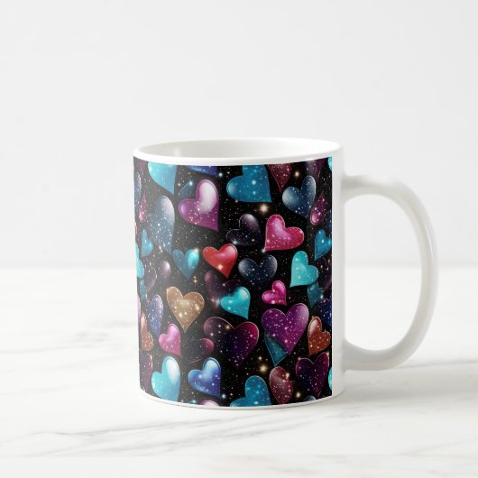 Farbenfrohe glitzernde Herzmuster Kaffeetasse (Rechts)