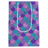 Farbenfrohe glitzernde Mermaid-Skalen Mittlere Geschenktüte (Rückseite)