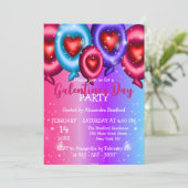 Farbenfrohe Glossy Heart Balloons Galentinstag Einladung (Stehend Vorderseite)