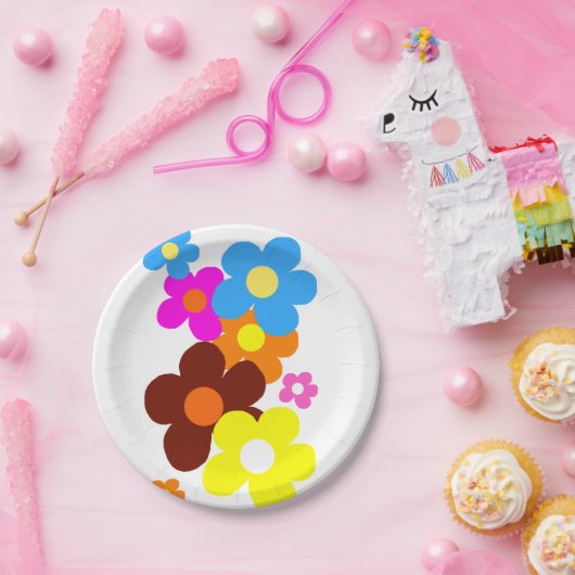 Farbenfrohe glückliche Blume Pappteller (Party)