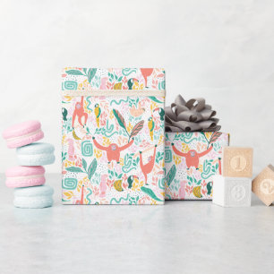 Farbenfrohe glückliche Dschungeltiere tropische Bl Geschenkpapier