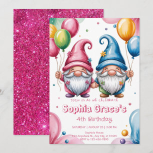 Farbenfrohe glückliche Gnome mit Ballons Einladung