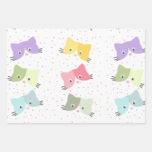 Farbenfrohe glückliche Kätzchen Muster Geschenkpapier Set (Vorderseite 2)