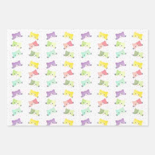 Farbenfrohe glückliche Kätzchen Muster Geschenkpapier Set (Vorderseite)