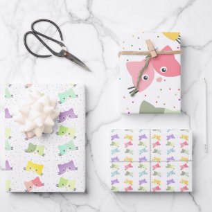 Farbenfrohe glückliche Kätzchen Muster Geschenkpapier Set