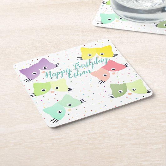 Farbenfrohe glückliche Kätzchen Muster Rechteckiger Pappuntersetzer (angewinkelt)