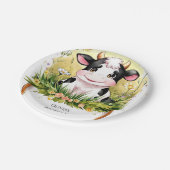 Farbenfrohe glückliche Kuh Geburtstag Pappteller (Schrägansicht)