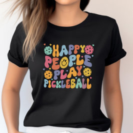 Farbenfrohe glückliche Leute spielen Pickleball T-Shirt