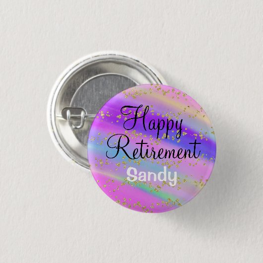 Farbenfrohe glückliche Pension Unicorn Gold Glitze Button (Vorne & Hinten)