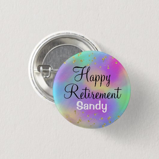 Farbenfrohe glückliche Pension Unicorn Gold Glitze Button (Vorne & Hinten)