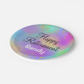 Farbenfrohe glückliche Pension Unicorn Gold Glitze Pappteller (Schrägansicht)