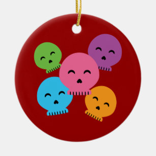 Farbenfrohe glückliche Skulls Keramik Ornament