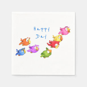 Farbenfrohe glückliche Vögel Napkins Custom Text Serviette