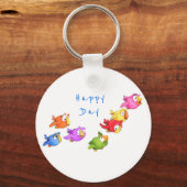 Farbenfrohe glückliche Vögel Schlüsselanhänger Spa (Vorderseite)