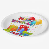 Farbenfrohe Glückwünsche zum Geburtstag Party Pappteller (Schrägansicht)