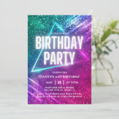 Farbenfrohe Glühneon 21. Geburtstag Party Einladung (Stehend Vorderseite)