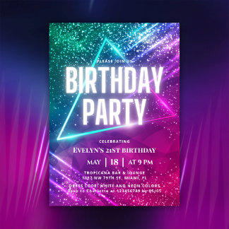 Farbenfrohe Glühneon 21. Geburtstag Party Einladung