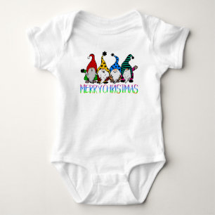 Farbenfrohe Gnome-Elfen Frohe Weihnachten Baby Strampler