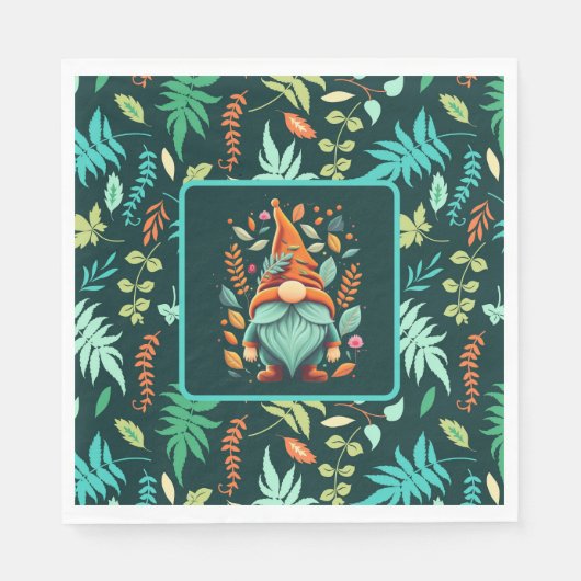 Farbenfrohe Gnome und sinkende Blätter Serviette (Vorderseite)