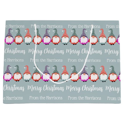 Farbenfrohe Gnomes Frohe Weihnachten Große Geschenktüte (Vorderseite)