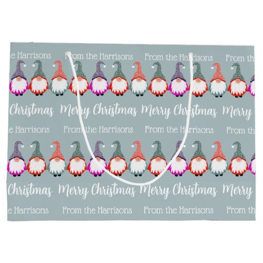 Farbenfrohe Gnomes Frohe Weihnachten Große Geschenktüte (Rückseite)