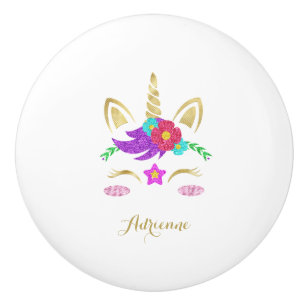 Farbenfrohe Gold Einhorn Personalisierter Name Wei Keramikknauf