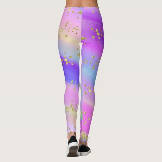 Farbenfrohe Gold Glitzer Einhorn Leggings (Rückseite)