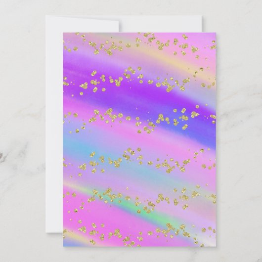 Farbenfrohe Gold Glitzer Sleeping Unicorn Kinderdu Einladung (Rückseite)