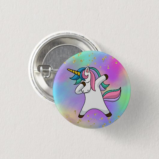 Farbenfrohe Gold Speckled Magical Dabbing Einhorn Button (Vorne & Hinten)