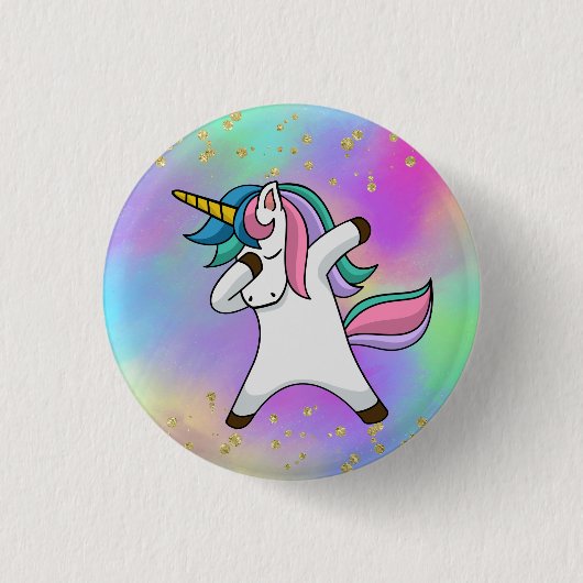 Farbenfrohe Gold Speckled Magical Dabbing Einhorn Button (Vorderseite)