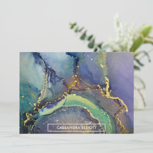 Farbenfrohe Goldalkohol Tinte Abstrakte Kunst Dankeskarte (Stehend Vorderseite)