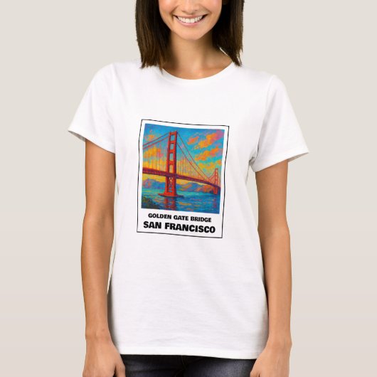 Farbenfrohe Golden Gate Bridge San Francisco T-Shirt (Vorderseite)