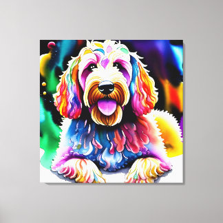Farbenfrohe Goldendoodle-Sketch-Wrapped Canvas Leinwanddruck