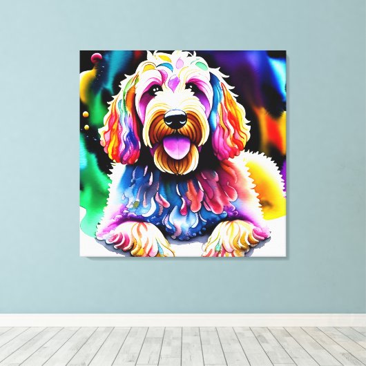 Farbenfrohe Goldendoodle-Sketch-Wrapped Canvas Leinwanddruck (Insitu (Holzboden))