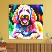 Farbenfrohe Goldendoodle-Sketch-Wrapped Canvas Leinwanddruck (Insitu (Wohnzimmer))