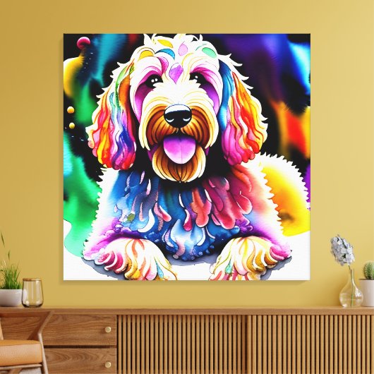 Farbenfrohe Goldendoodle-Sketch-Wrapped Canvas Leinwanddruck (Insitu (Wohnzimmer))