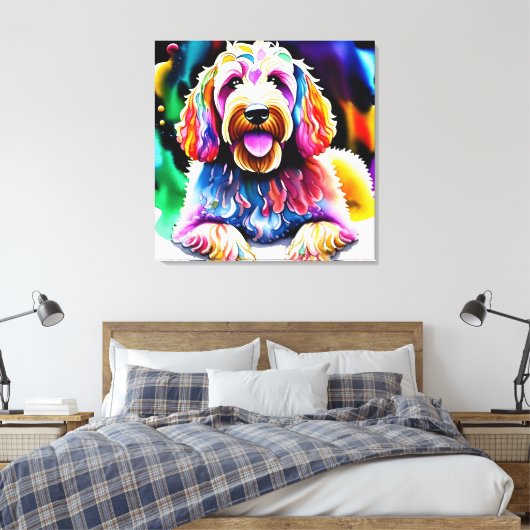 Farbenfrohe Goldendoodle-Sketch-Wrapped Canvas Leinwanddruck (Insitu (Schlafzimmer))