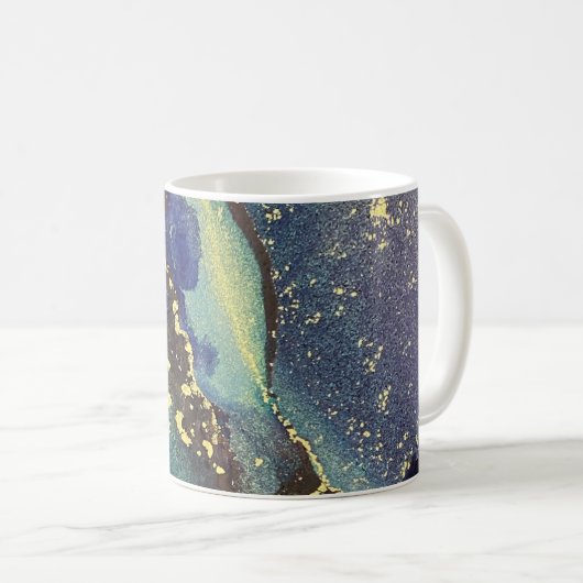 Farbenfrohe, goldene Alkoholtinte Abstrakte Kunst Kaffeetasse (VorderseiteRechts)