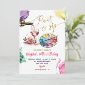 Farbenfrohe goldene Farbe und Sip Erwachsene Gebur Einladung (Stehend Vorderseite)