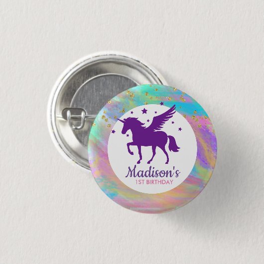 Farbenfrohe goldene Fesseln Lila Einhorn Geburtsta Button (Vorne & Hinten)
