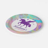 Farbenfrohe goldene Fesseln Lila Einhorn Geburtsta Pappteller (Schrägansicht)