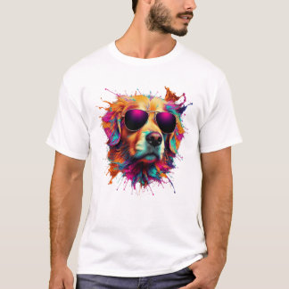 Farbenfrohe goldene Retriever mit Sonnenbrille. T-Shirt