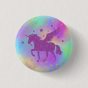 Farbenfrohe goldene Speckled Magical Unicorn Button