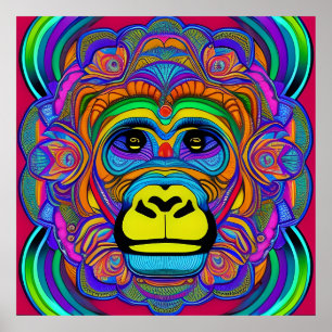 Farbenfrohe Gorilla Mandala Einzigartig interessan Poster