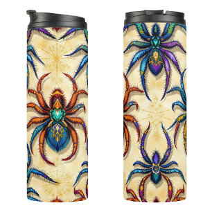 Farbenfrohe Gotische Spinnmuster mit Weben auf wei Thermosbecher