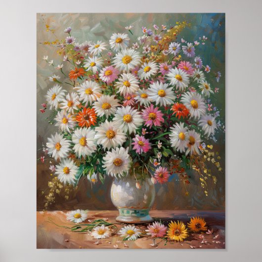 Farbenfrohe Gouache Painted Daisies Poster (Vorne)