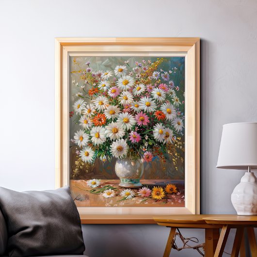 Farbenfrohe Gouache Painted Daisies Poster