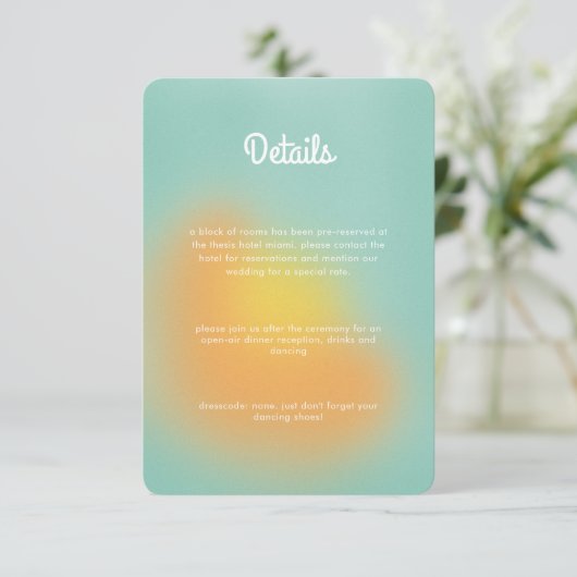 Farbenfrohe Gradient Mint Orange Hochzeit Begleitkarte (Stehend Vorderseite)